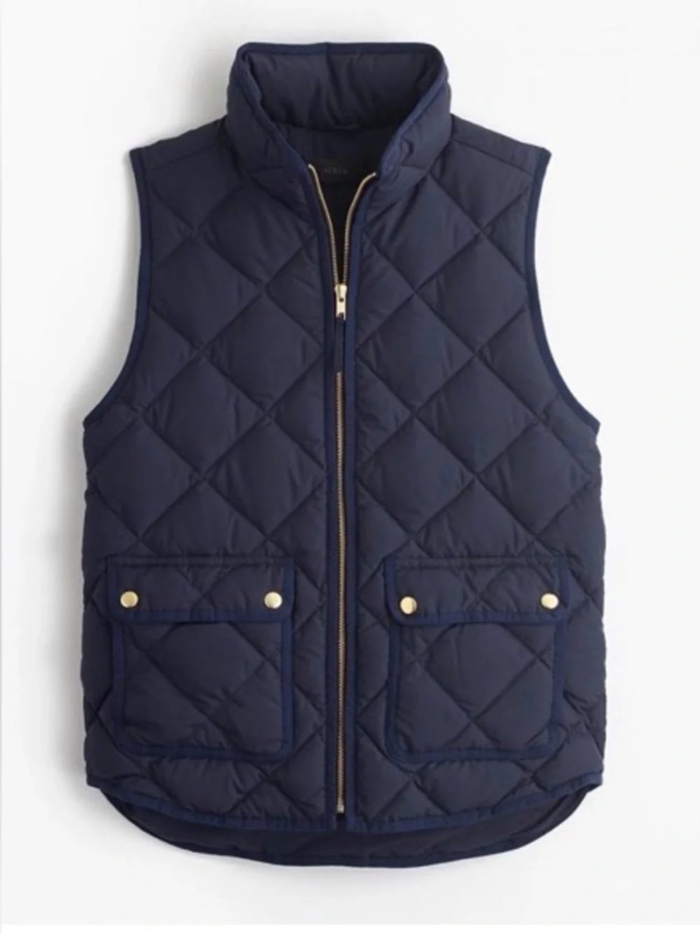J. Crew Sz L Navy Diamond-Quilted Down Filled Women Vest with Gold-Tone Hardware